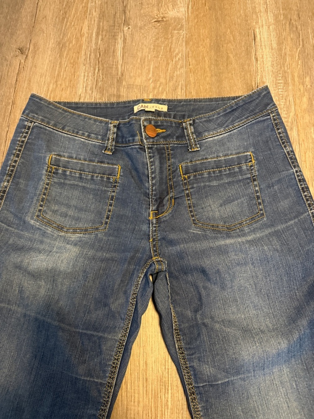 CAbi Medium Blue Denim Jeans with Front Patch Pockets